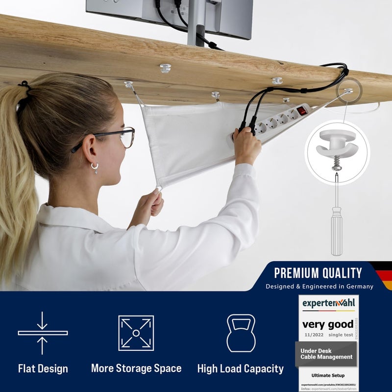 Ultimate Setup Cable Management net - Under Desk Wire Management - Flexible Under Desk Cable Management Tray White - Image 2